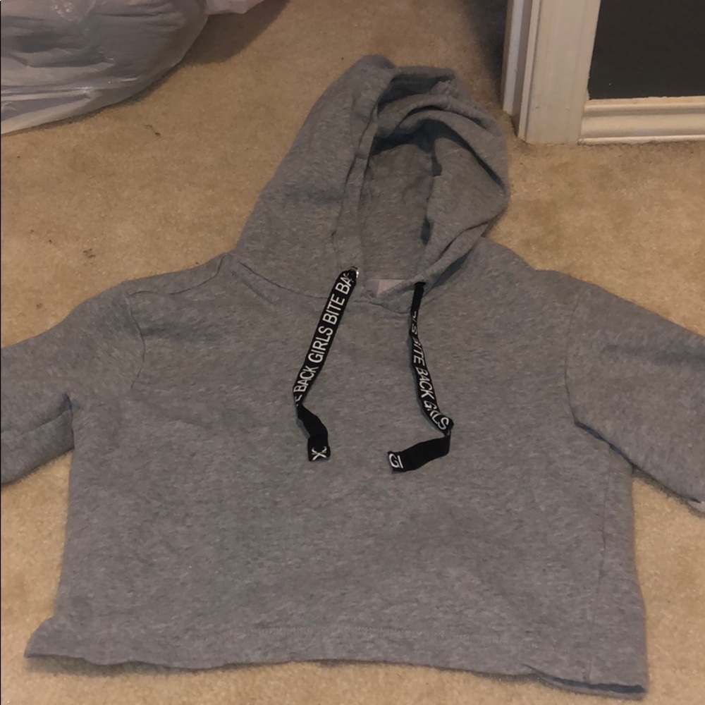 Gray hooded crop top